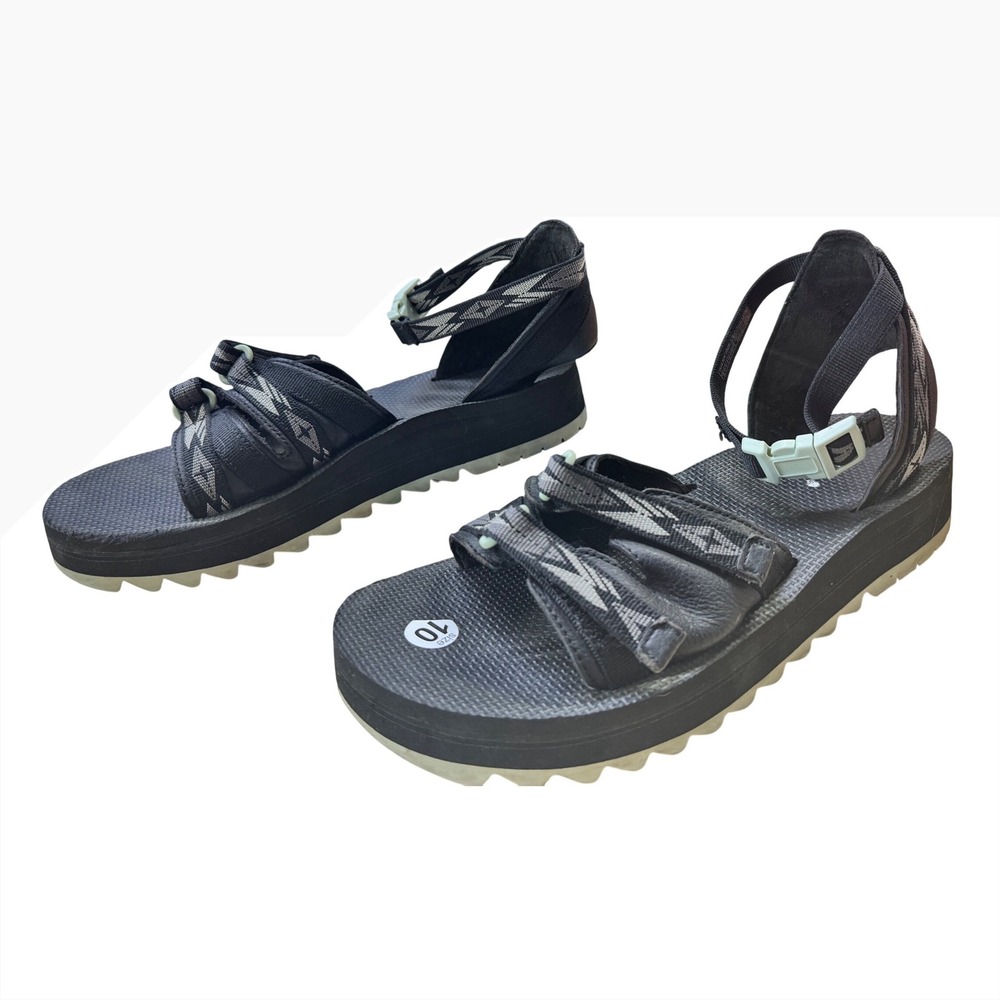 Teva Flatform Universal Mesh Print Black Grey Platform Sandals 1106991 Womens 10